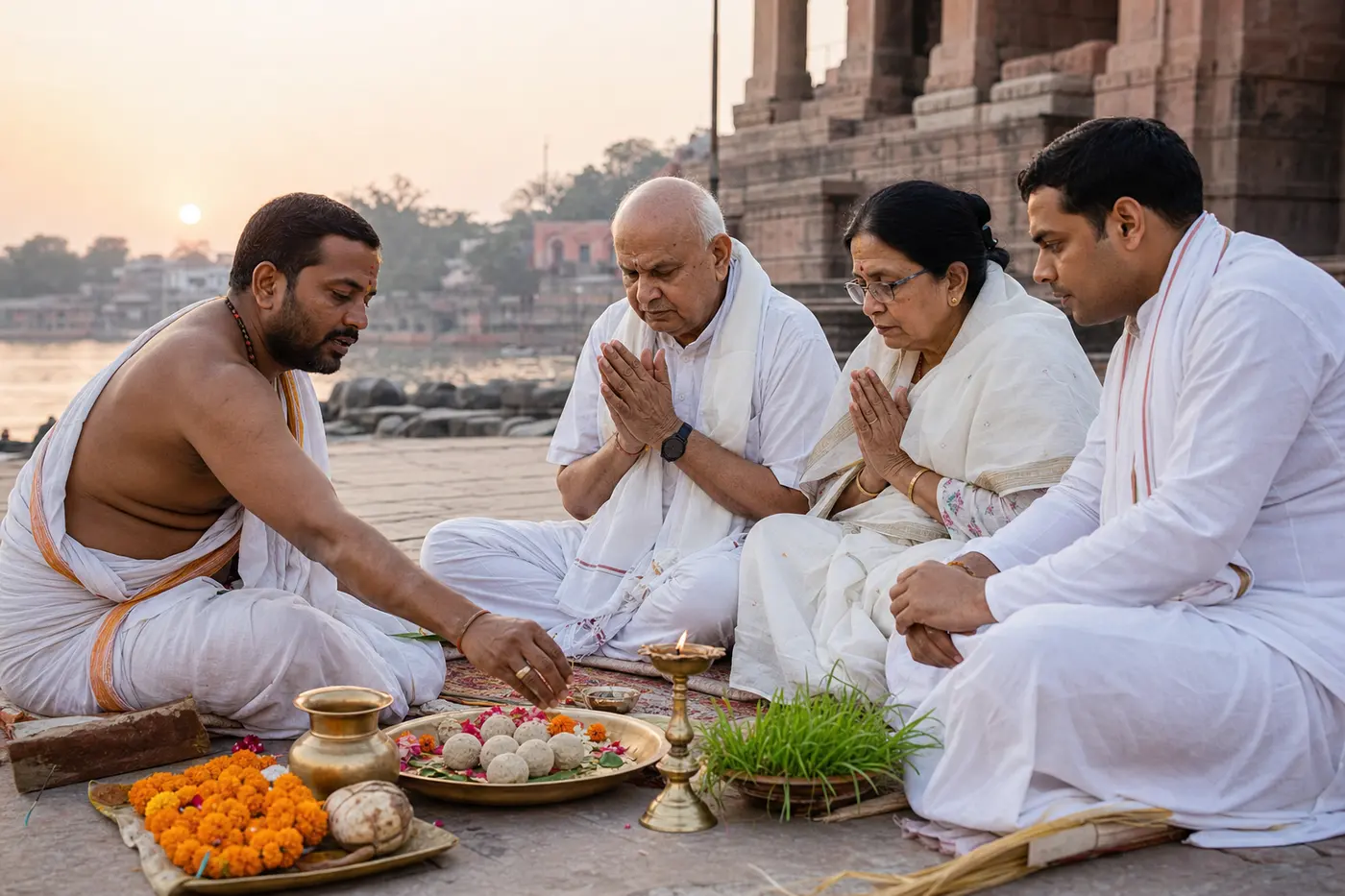 Pind Daan pooja being performed in Gaya with a Pandaji